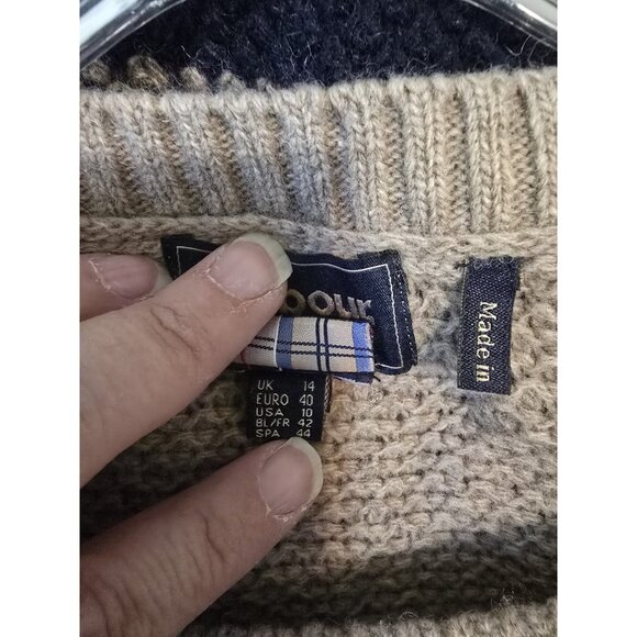 Barbour Heather Knit Jumper Colorblock Tan Blue Wool Blend Side Buttons US 10 - Picture 8 of 12